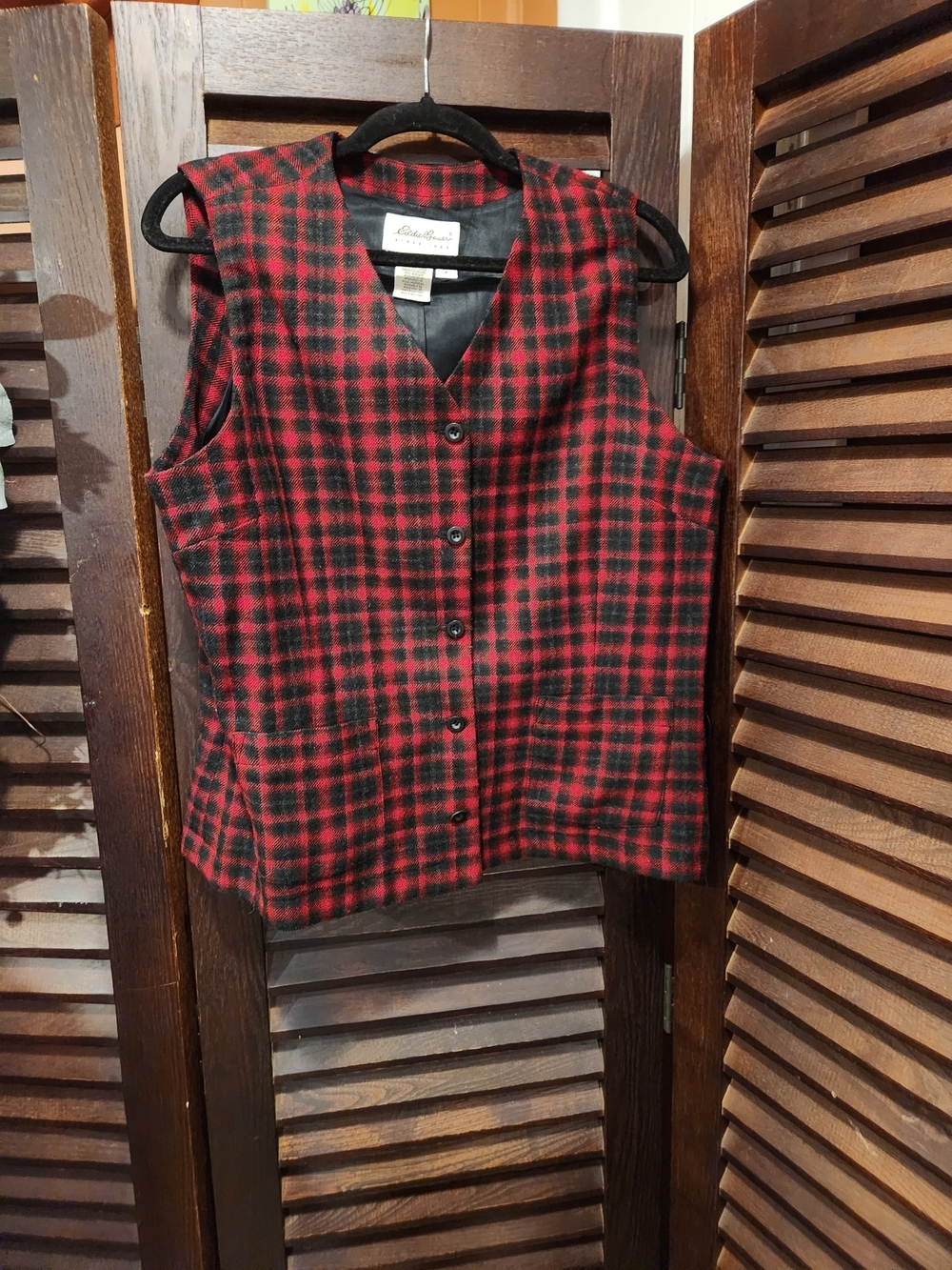 Vintage Eddie Bauer Red and Black Plaid Wool Vest
